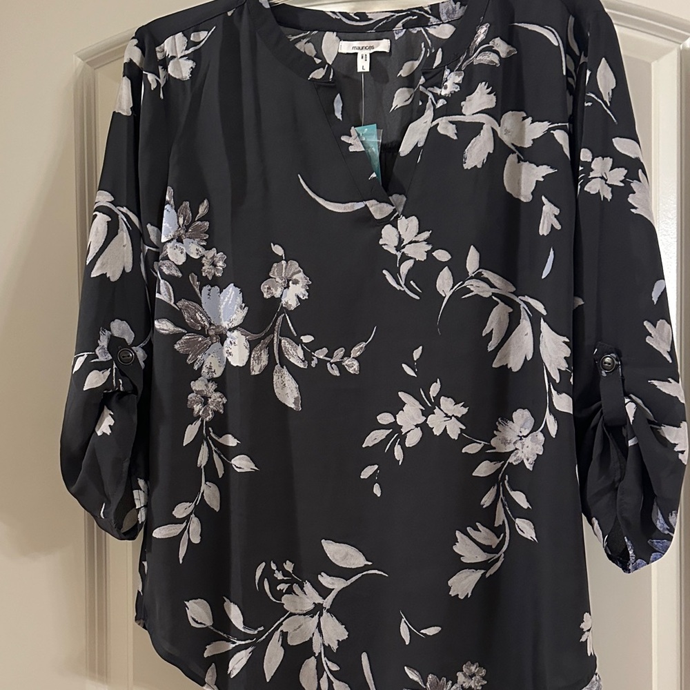 Maurices Atwood Black and Gray Floral Blouse